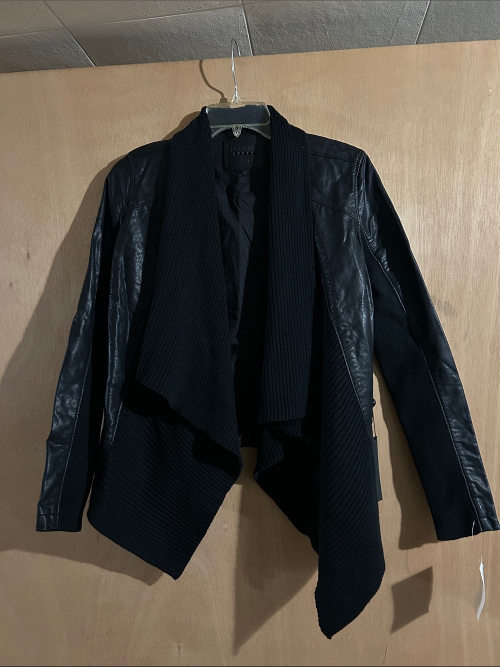 Blank NYC Black Draped Mixed-Media Jacket